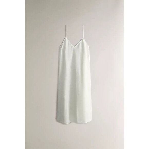 Zara Home Womens Nightgown Linen Pajamas Dress L Large White Midi NWT - Picture 1 of 8